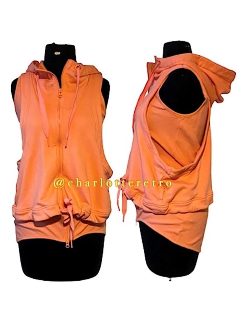 Y2K Adidas x Stella McCartney • Orange Gilet Full Zip Running Jacket w Hood